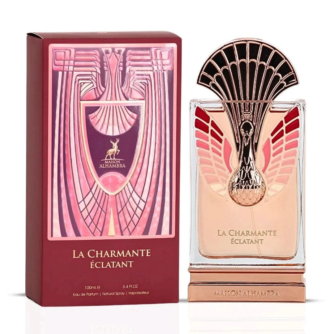 La Charmente Eclatant by Maison Alhambra (Fruity-floral elegance of Angel Nova by Mugler, while maintaining its own unique identity with a softer, more polished character)